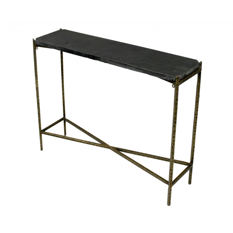 32" Black and Gold Stone Frame Console Table By Homeroots
