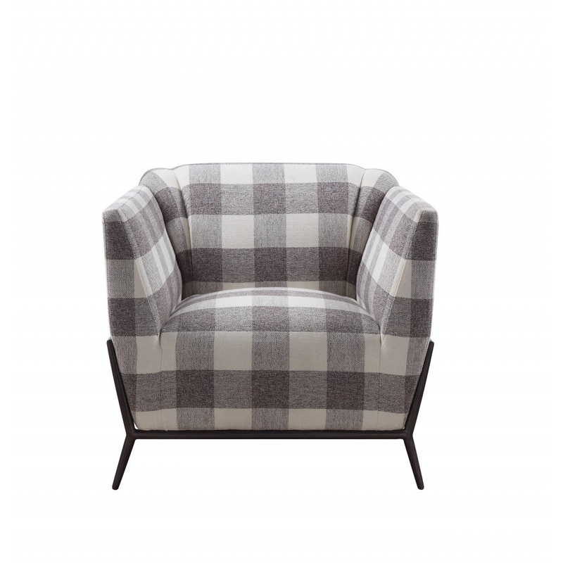32" Grey And Light Grey 100% Polyester And Brown Patchwork Club Chair By Homeroots