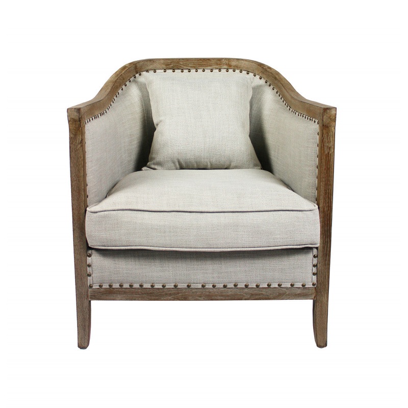 32" Natural Linen Solid Color Lounge Chair By Homeroots