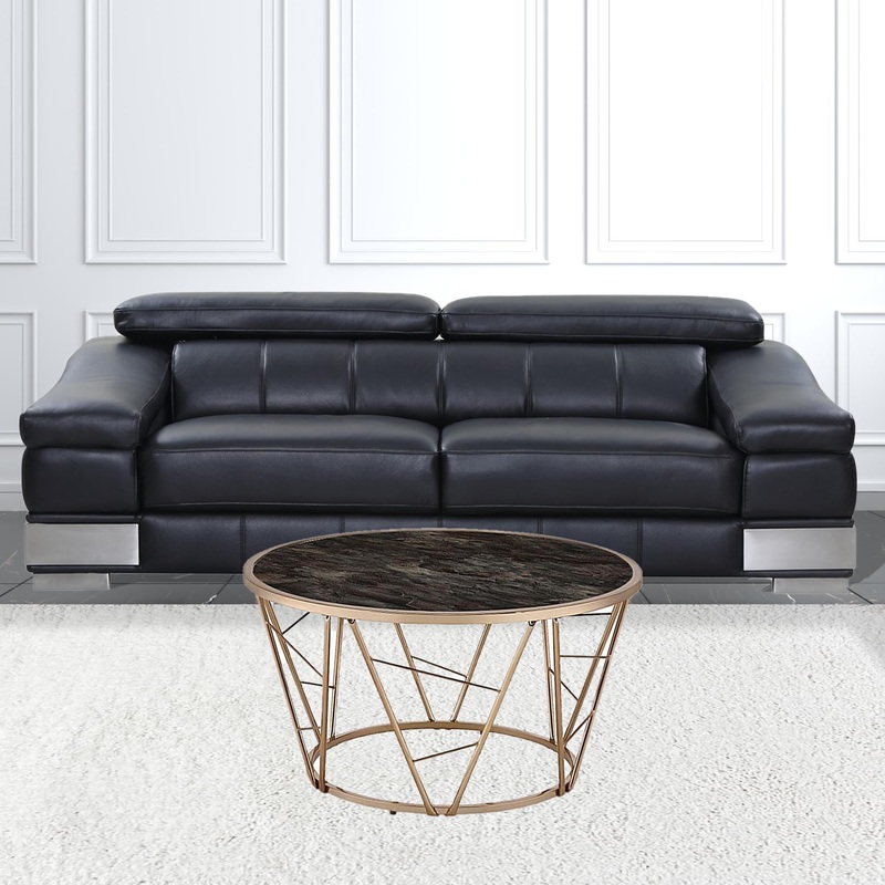33" Gold Steel And Faux Black Marble Round Top Coffee Table By Homeroots