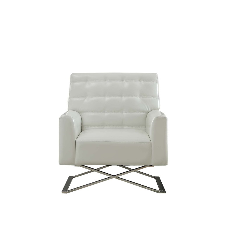 34" White Faux Leather And Steel Solid Color Club Chair By Homeroots