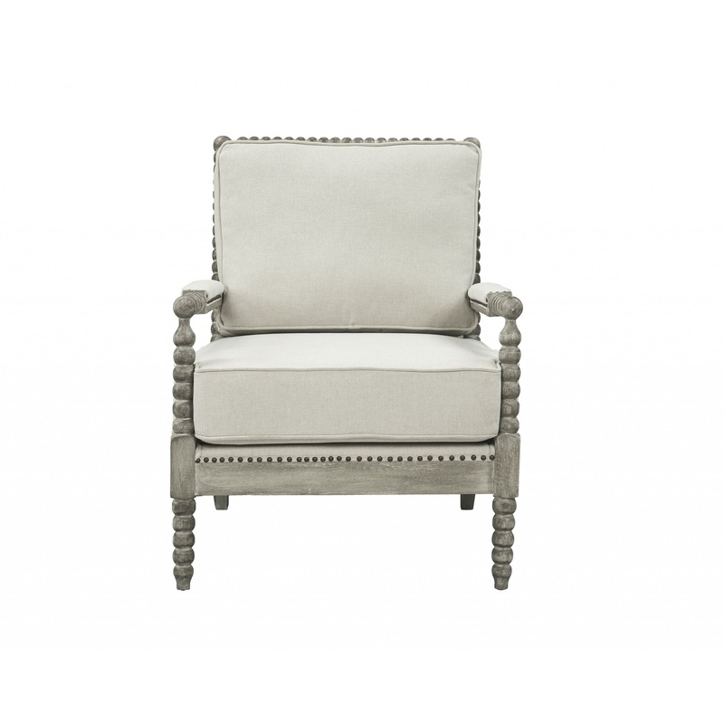 35" Beige Linen And Gray Oak Solid Color Club Chair By Homeroots