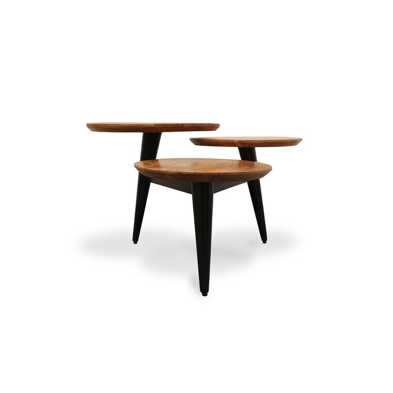 35" Black And Natural Brown Solid Wood Round Distressed Coffee Table By Homeroots