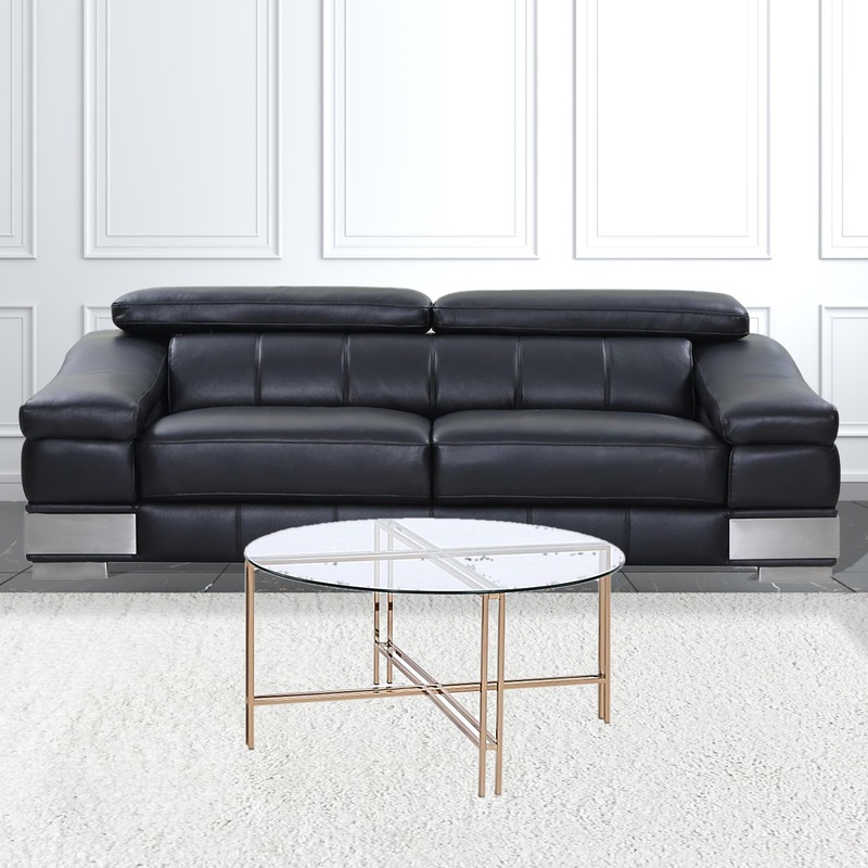 35" Champagne And Clear Glass Round Coffee Table By Homeroots