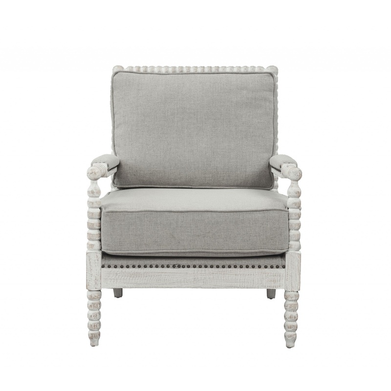 35" Gray Linen And Light Oak Solid Color Club Chair By Homeroots