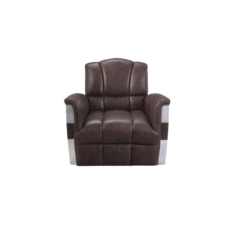 35" Retro Brown Top Grain Leather And Steel Patchwork Club Chair By Homeroots