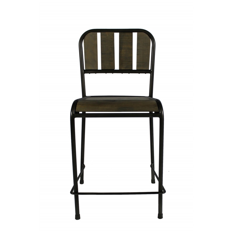 37" Brown And Black Retro Reclaimed Wood and Metal Counter Height Bar Chair By Homeroots