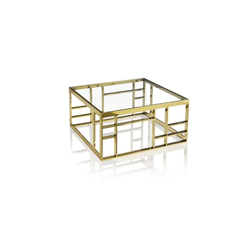40" Gold And Clear Glass Square Coffee Table By Homeroots