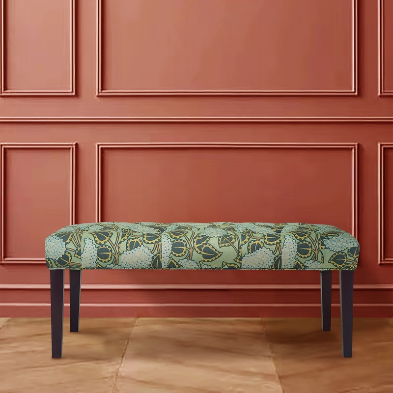 42" Green and Blue Tufted Floral Upholstered Bench By Homeroots