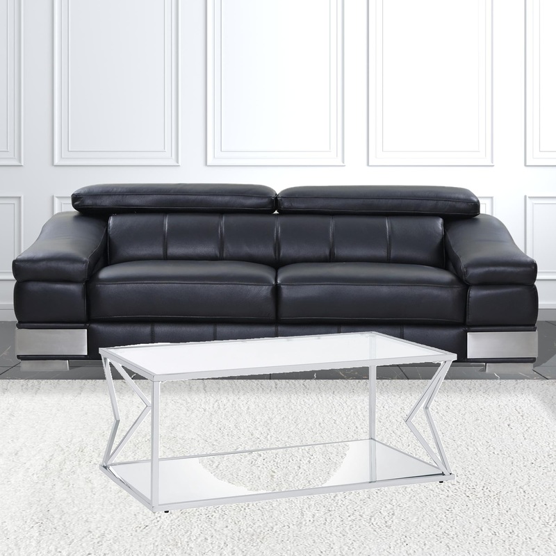 43" Chrome And Clear Glass Rectangular Coffee Table With Shelf By Homeroots
