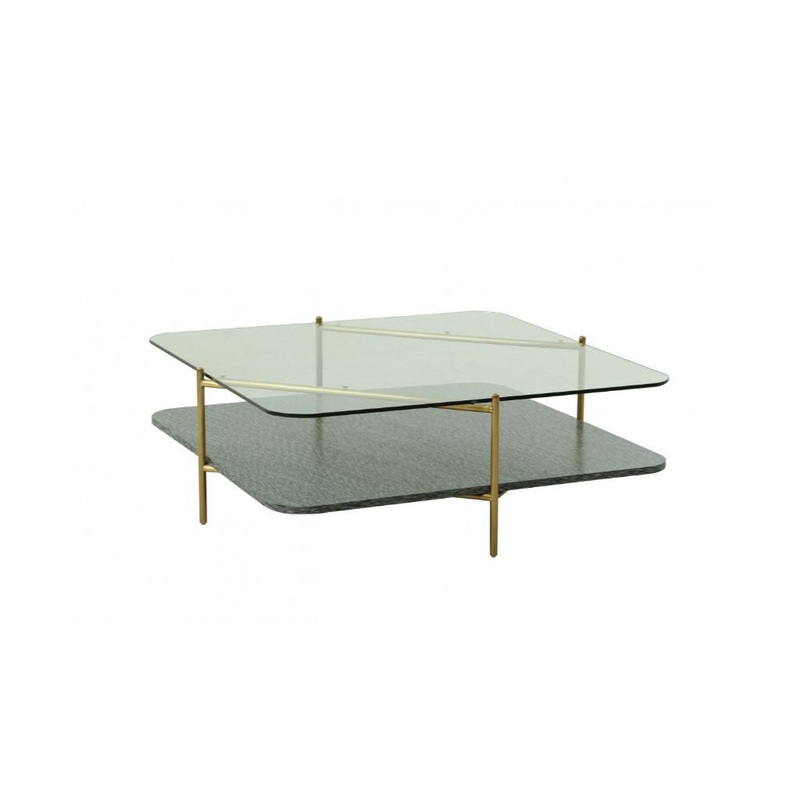 43" Gold And Clear Glass Square Coffee Table With Shelf By Homeroots