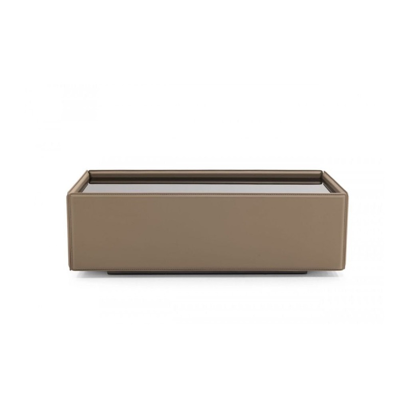 44" Beige And Black Faux Leather and Glass Rectangular Coffee Table By Homeroots