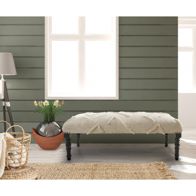 47" Cream And Black Leg Abstract Upholstered Bench By Homeroots
