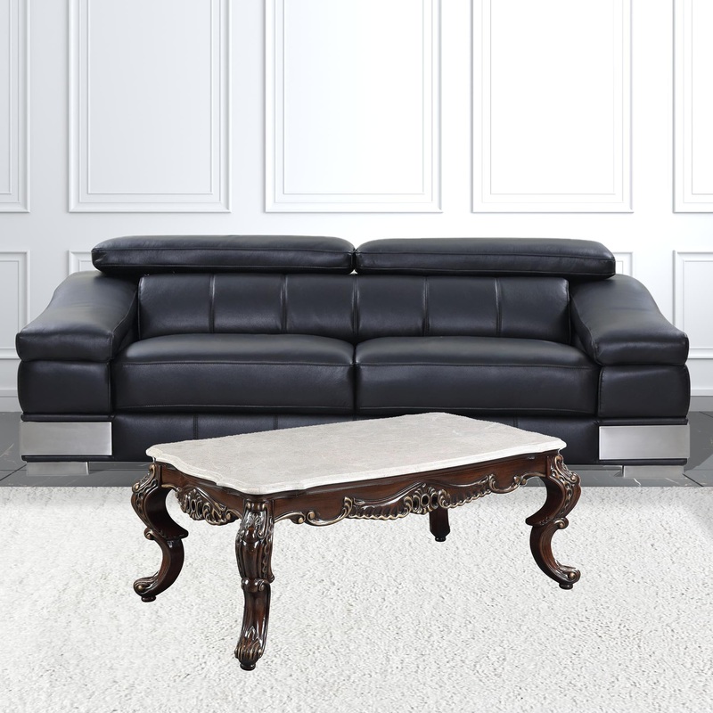 52" Antique Oak And Marble Faux Marble) Rectangular Coffee Table By Homeroots