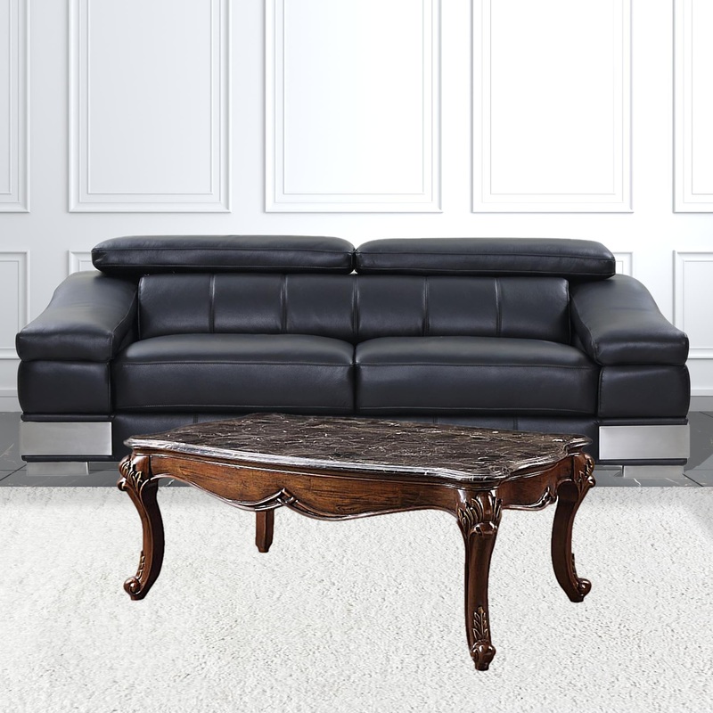 52" Marble And Cherry Faux Marble Rectangular Coffee Table By Homeroots