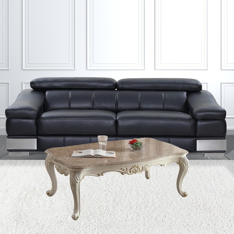 52" Pearl White And Marble Faux Marble Rectangular Coffee Table By Homeroots