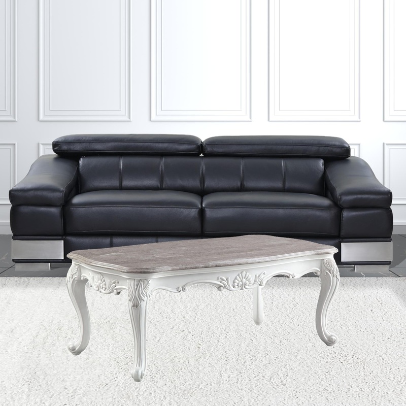 52" White And Marble Faux Marble Rectangular Coffee Table By Homeroots