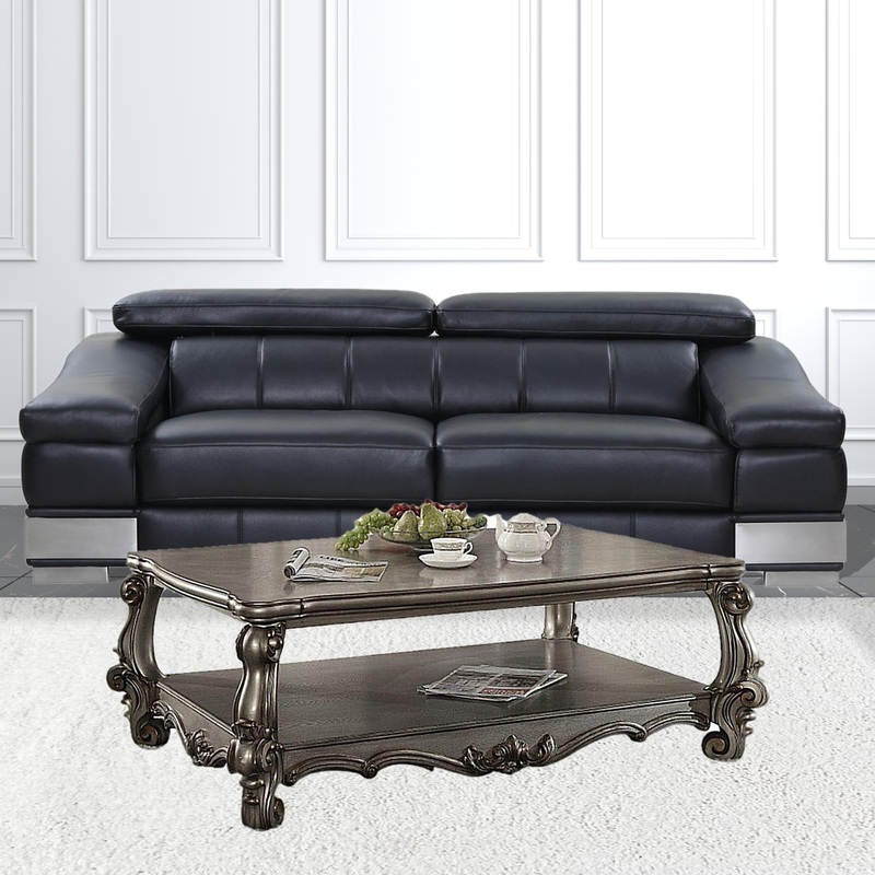 59" Antique Platinum Manufactured Wood Rectangular Coffee Table With Shelf By Homeroots