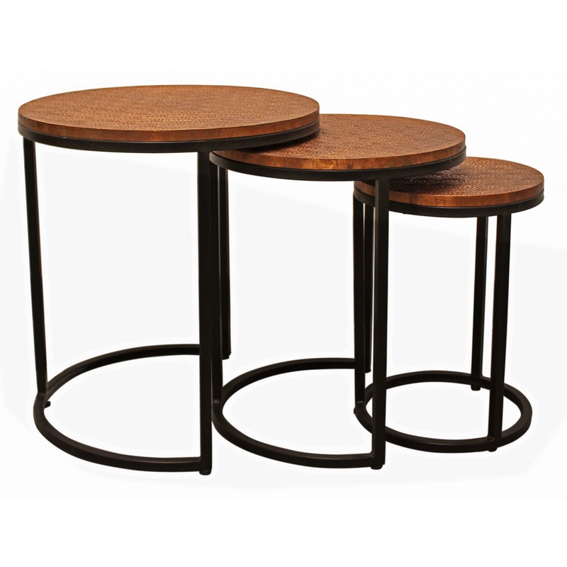 Set Of Three 19" Black And Copper Round Nested Tables By Homeroots