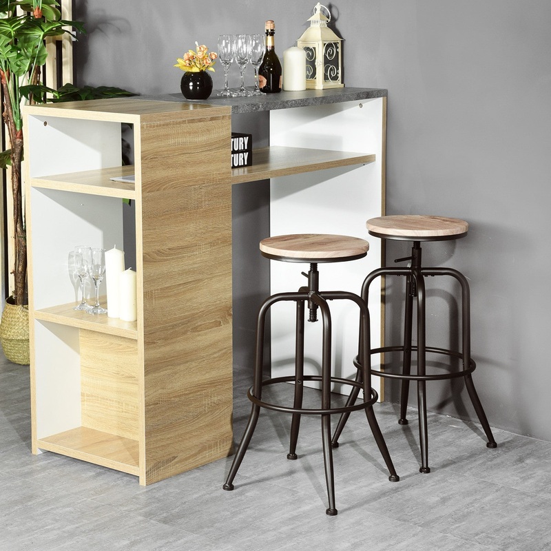 Set Of Two 30" Natural And Black Steel Swivel Backless Bar Chairs With Footrest By Homeroots