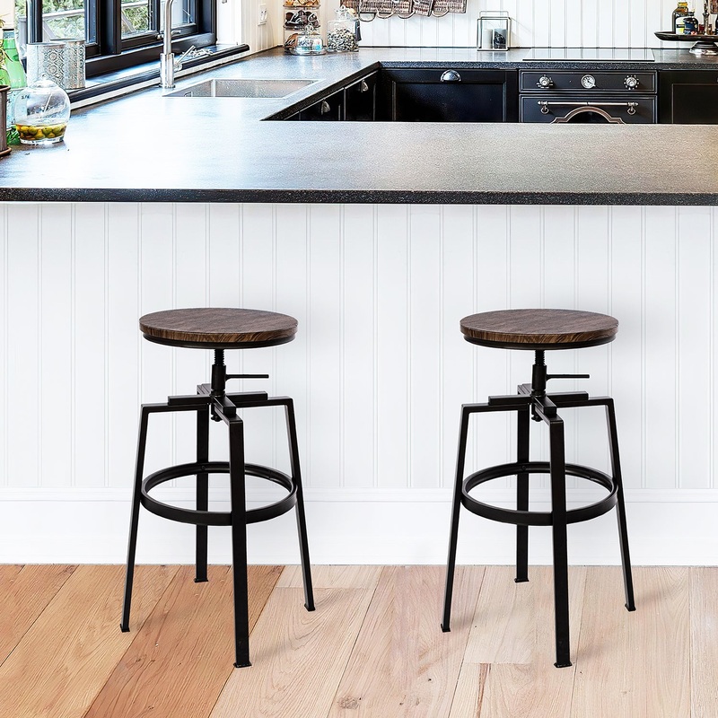 Set Of Two 30" Natural Light Brown Dark Bronze Steel Swivel Backless Bar Height Chairs With Footrest By Homeroots