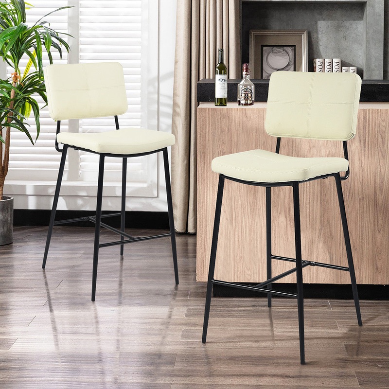 Set Of Two 39" Cream Faux Leather And Black Low Back Bar Height Bar Chairs By Homeroots