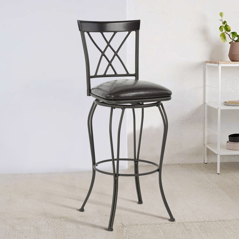 Set Of Two 44" Black Faux Leather Cross Back Bar Height Bar Chairs By Homeroots