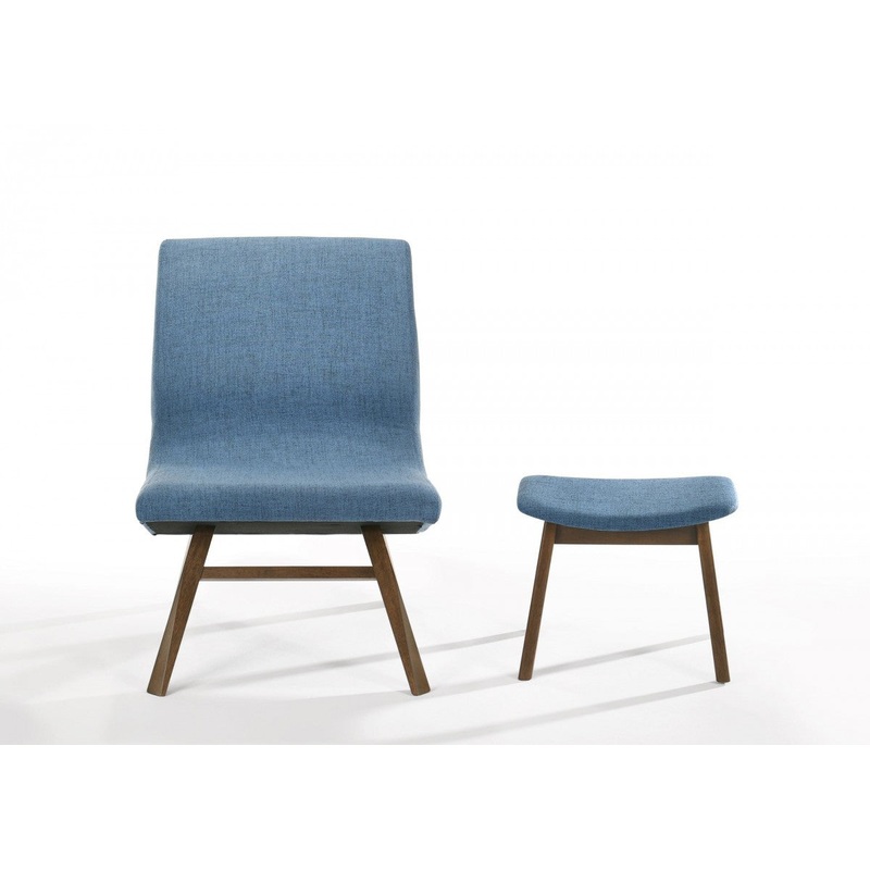 22" Blue And Walnut Solid Color Lounge Chair With Ottoman By Homeroots
