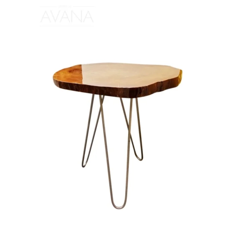 24" Natural Solid Wood Live Edge and Metal End Table By Homeroots