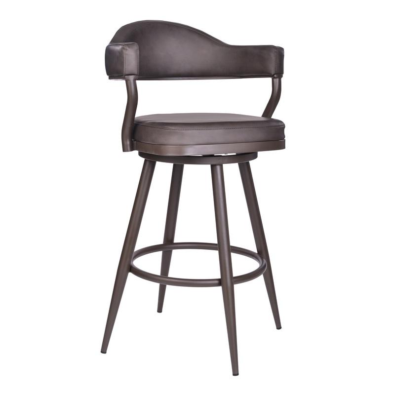 26" Brown Faux Leather and Iron Swivel Counter Height Bar Chair with Footrest By Homeroots