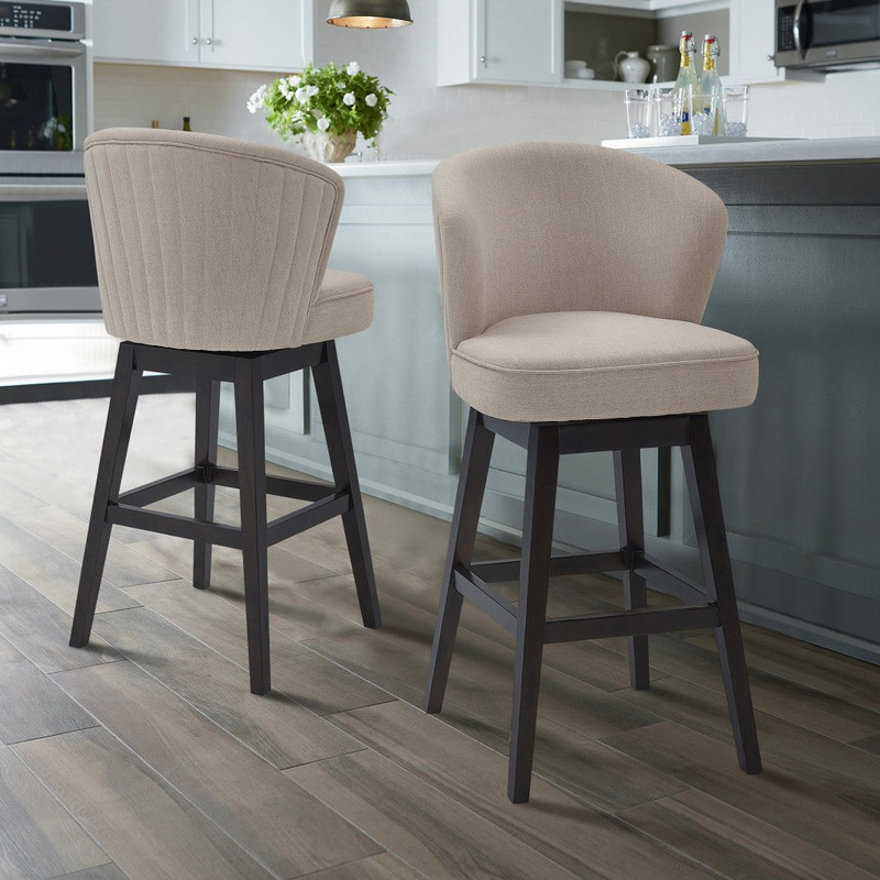 26" Tan Espresso Wood Fabric Swivel Bar Stool By Homeroots