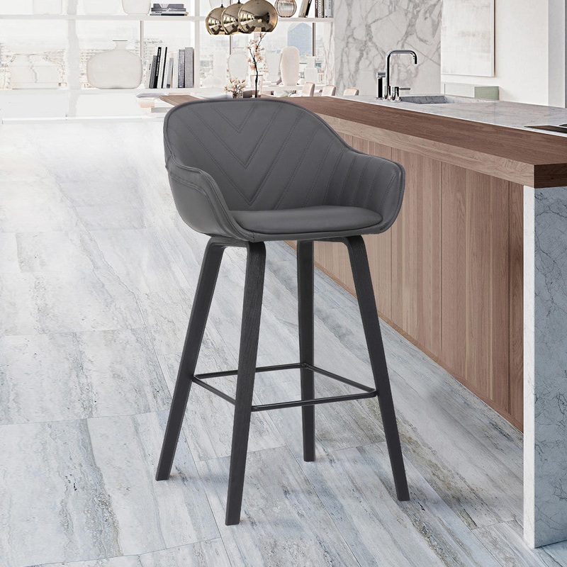 30" Grey Faux Leather Bar Stool with Wooden Frame By Homeroots