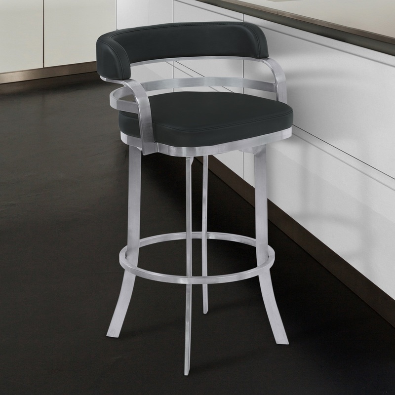 34" Black Brushed Stainless Steel Counter Height Swivel Backless Bar Chair By Homeroots