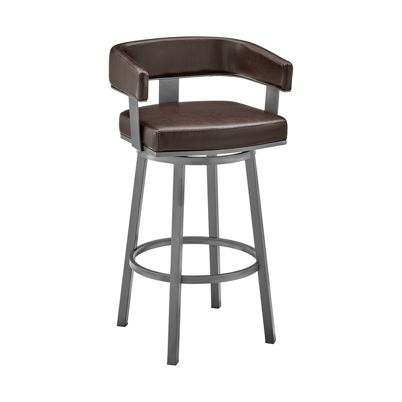 34" Chocolate Faux Leather And Iron Swivel Low Back Counter Height Bar Chair By Homeroots