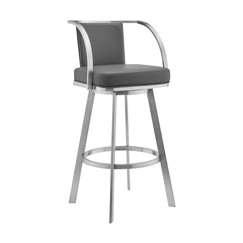 36" Gray Faux Leather And Iron Swivel Counter Height Bar Chair By Homeroots