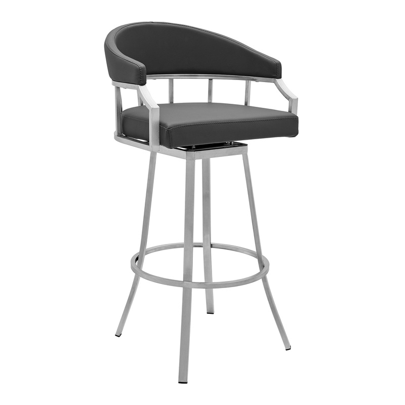 36" Gray Faux Leather And Iron Swivel Low Back Counter Height Bar Chair By Homeroots