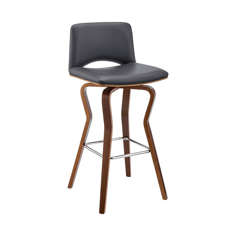 36" Gray Faux Leather And Manufactured Wood Swivel Low Back Counter Height Bar Chair By Homeroots