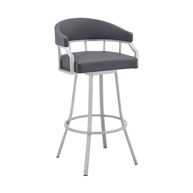 36" Slate Grey Faux Leather And Iron Swivel Low Back Counter Height Bar Chair By Homeroots