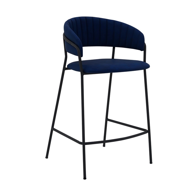 37" Blue Faux Leather And Iron Low Back Counter Height Bar Chair By Homeroots