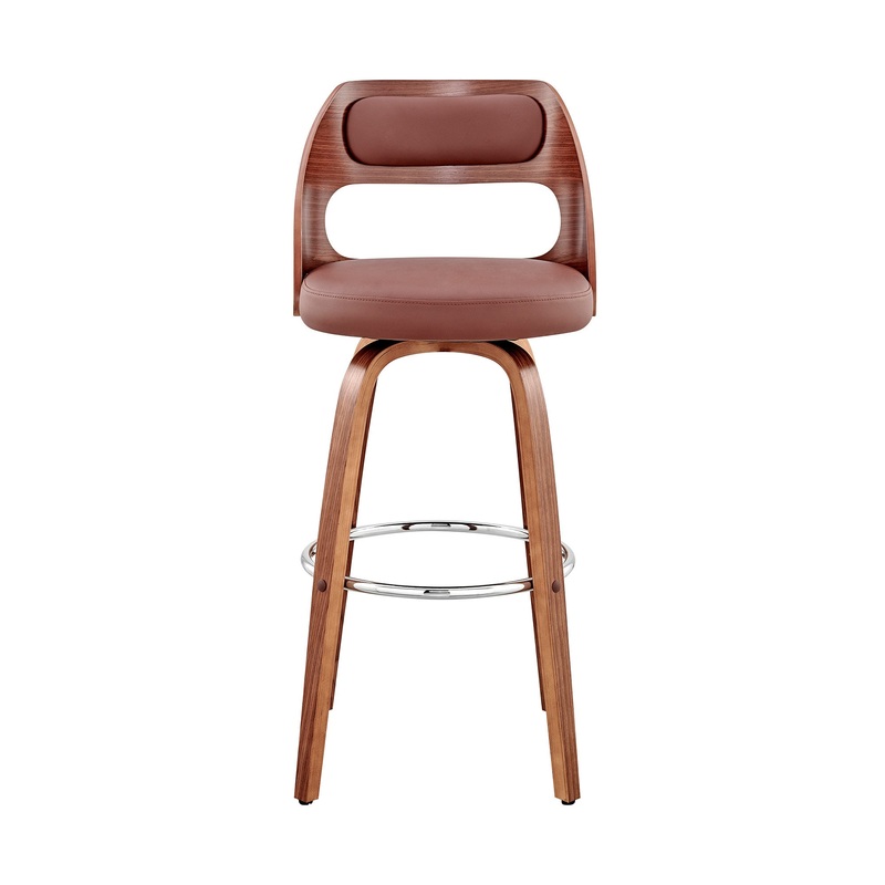 37" Brown Faux Leather And Manufactured Wood Swivel Counter Height Bar Chair By Homeroots