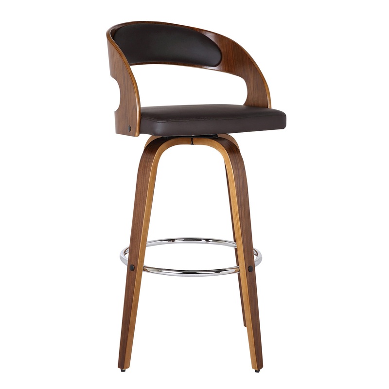 37" Brown Faux Leather And Solid Wood Swivel Counter Height Bar Chair By Homeroots