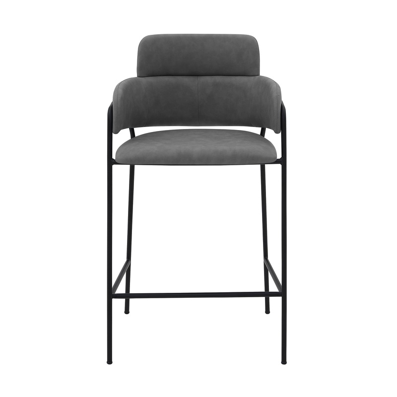 37" Gray Faux Leather And Iron Counter Height Bar Chair By Homeroots