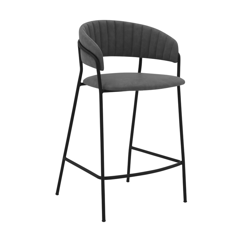 37" Gray Faux Leather And Iron Low Back Counter Height Bar Chair By Homeroots