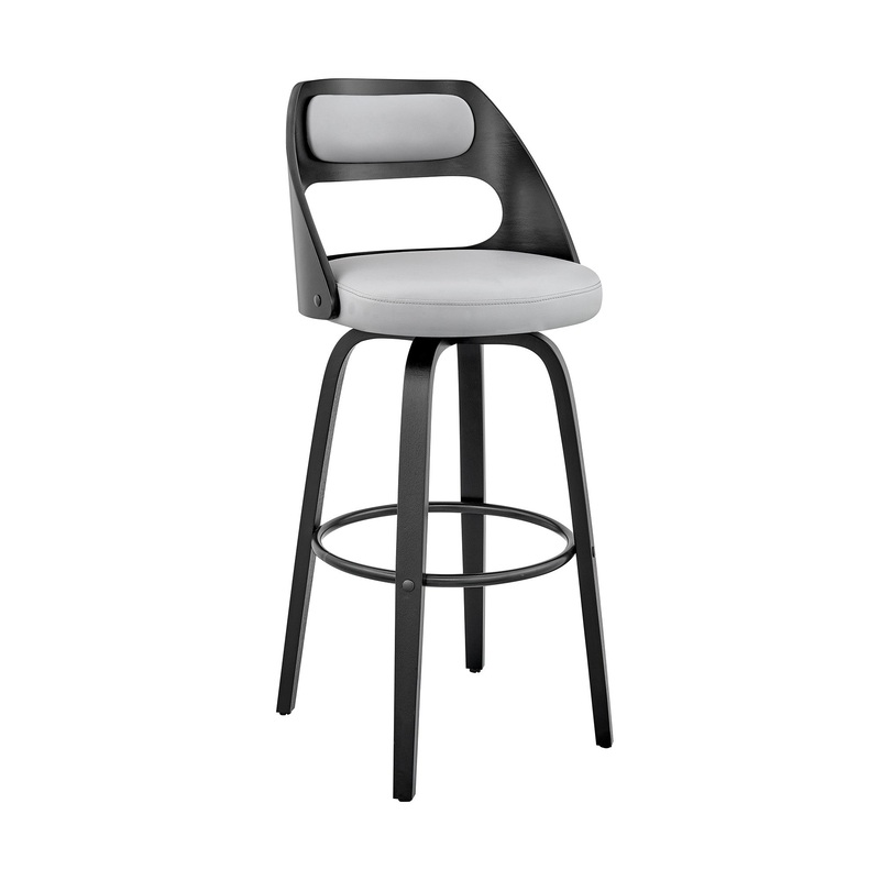 37" Gray Faux Leather And Iron Swivel Counter Height Bar Chair By Homeroots