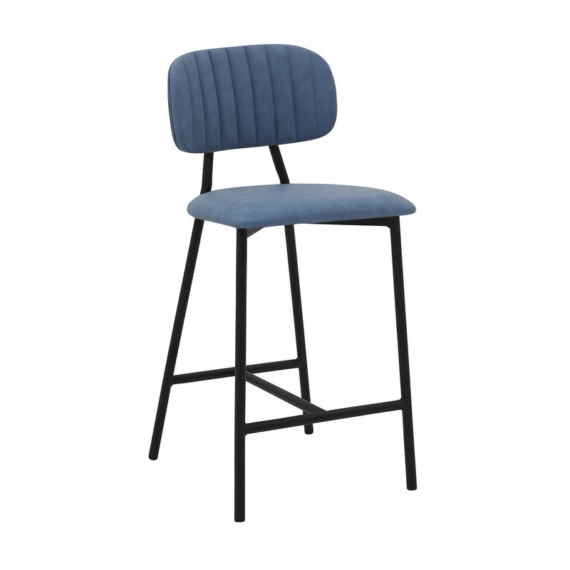 37" Light Blue Faux Leather And Iron Low Back Counter Height Bar Chair By Homeroots