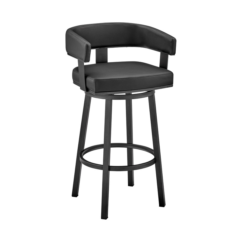 38" Black Faux Leather And Iron Swivel Low Back Bar Height Chair By Homeroots