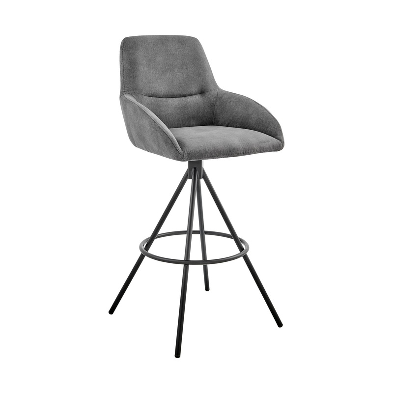 38" Charcoal Microfiber and Black Iron Counter Height Bar Chair By Homeroots