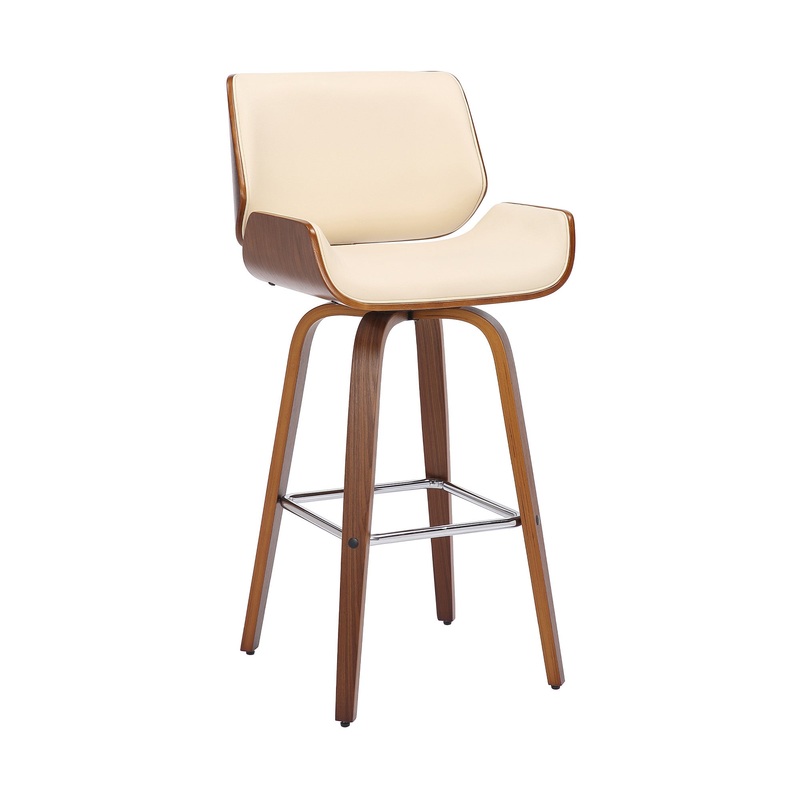 38" Cream Faux Leather And Solid Wood Swivel Counter Height Bar Chair By Homeroots