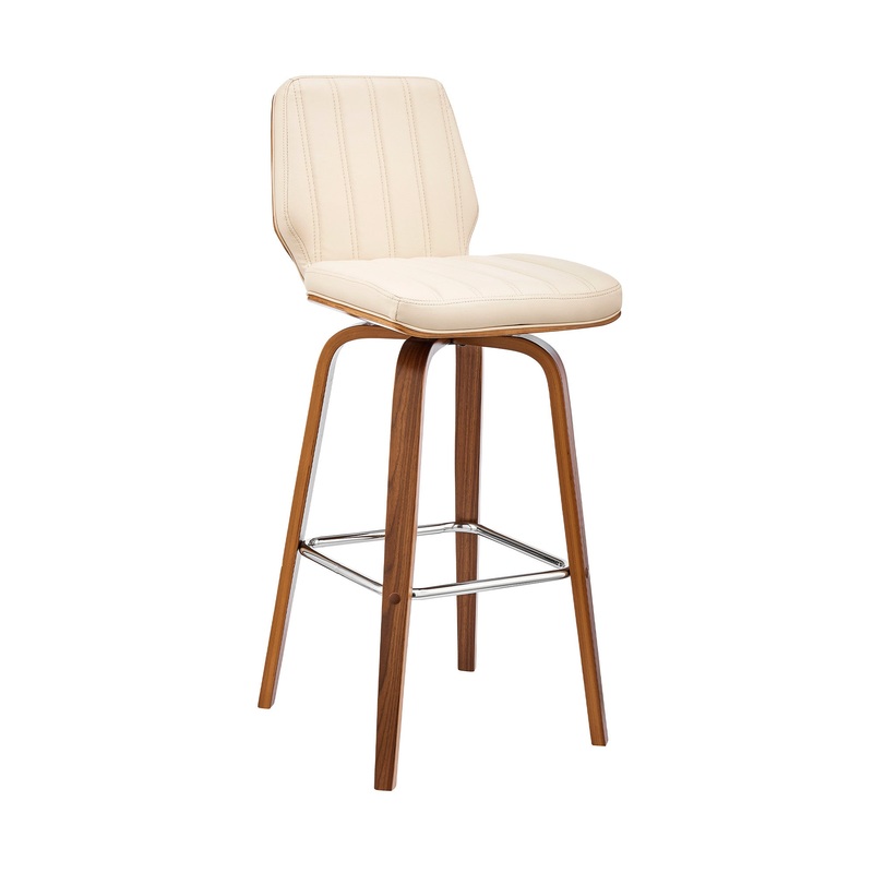 38" Cream Faux Leather  Wood Swivel Bar Height Chair By Homeroots