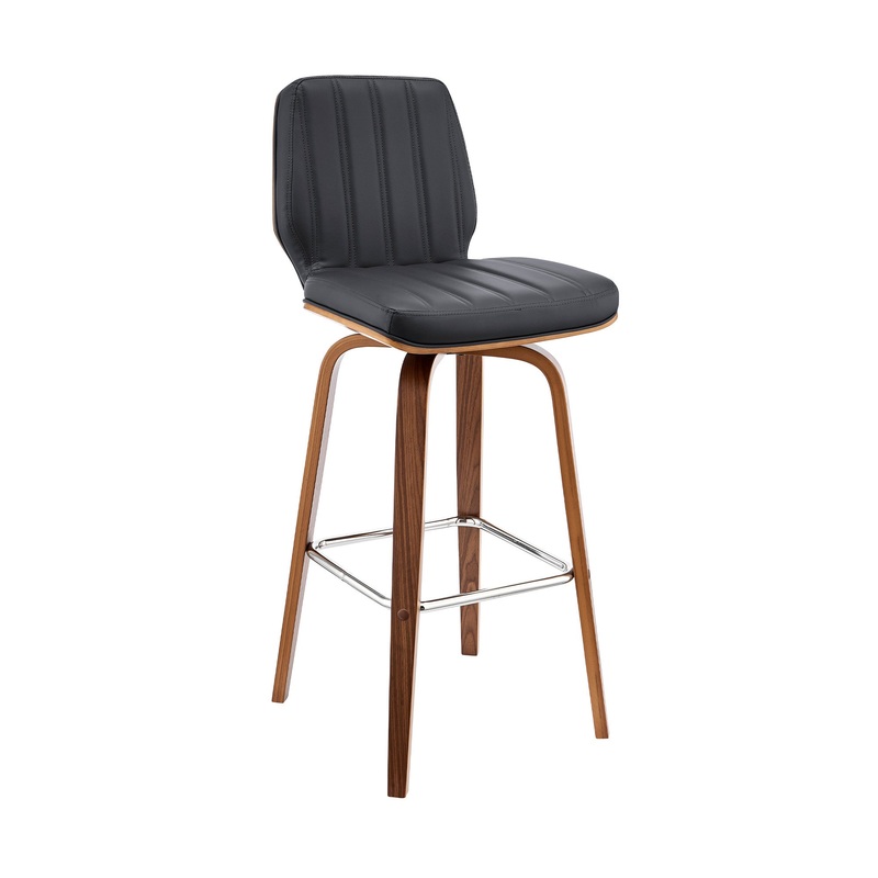 38" Dark Gray Faux Leather And Wood Swivel Bar Height Chair By Homeroots